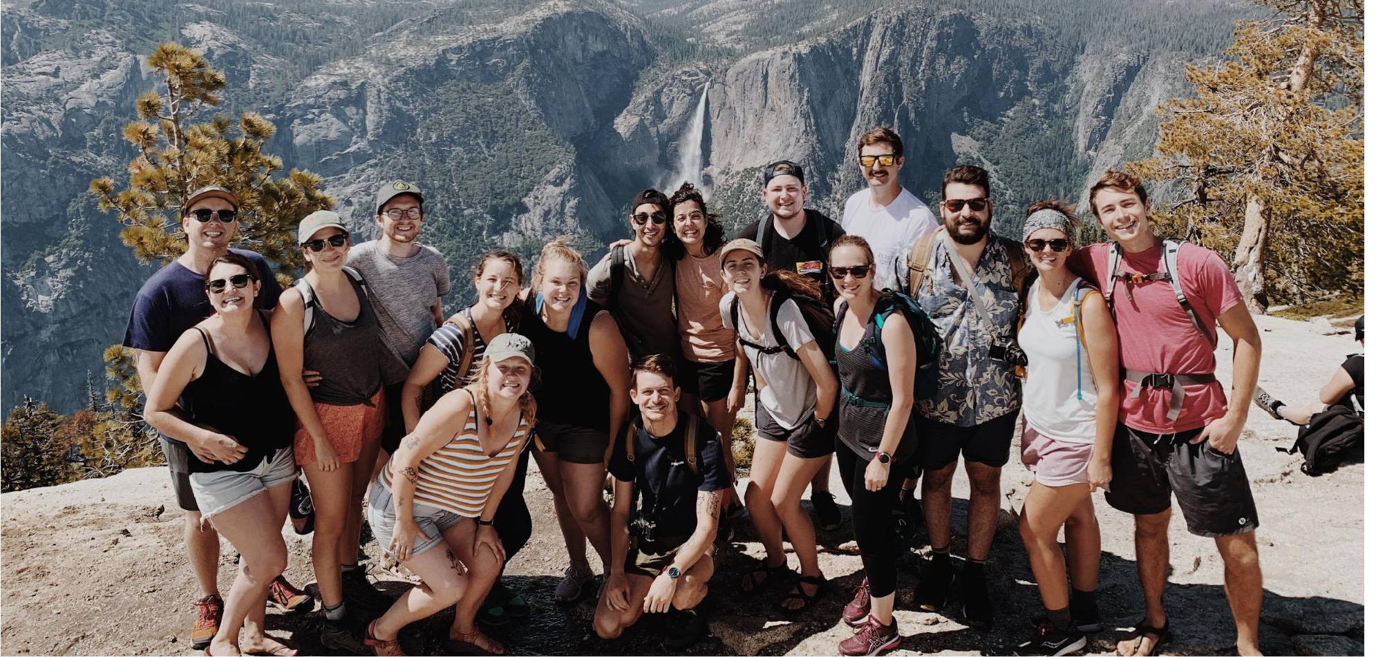 Brent Shenton and a group of friends hiking Yosemite