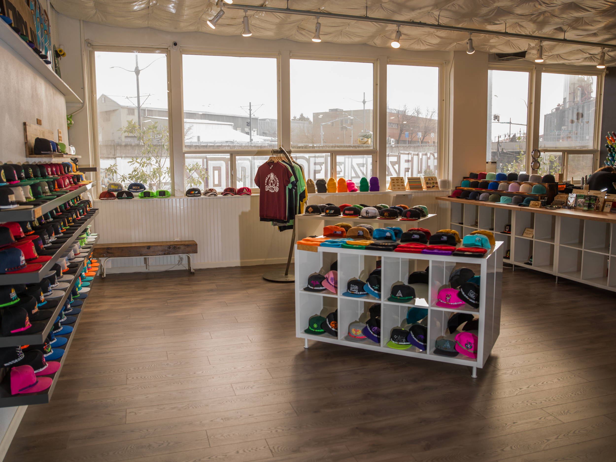 Photo of the Findlay Hats retail store showing hats & shelving