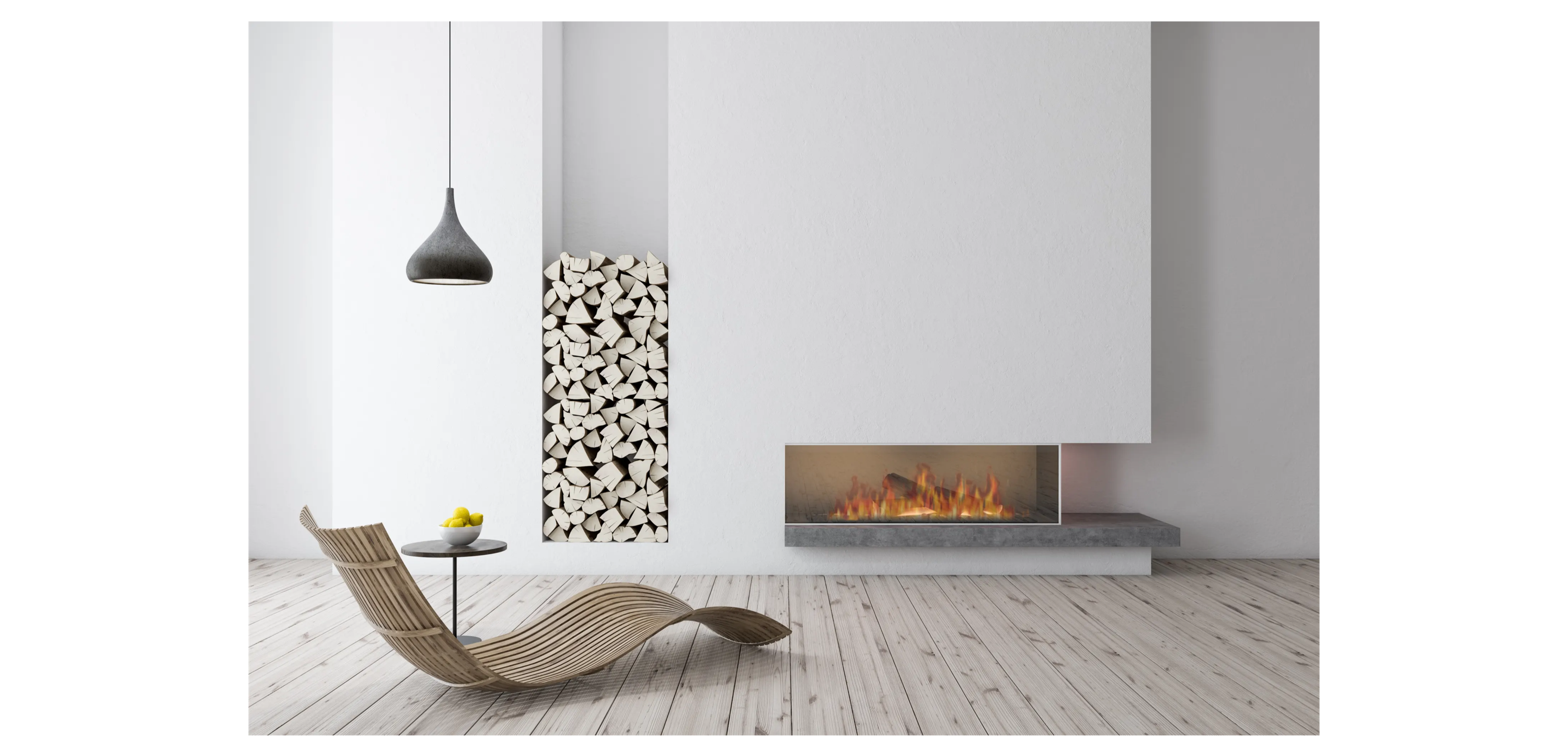 Large blank wall with a modern fireplace