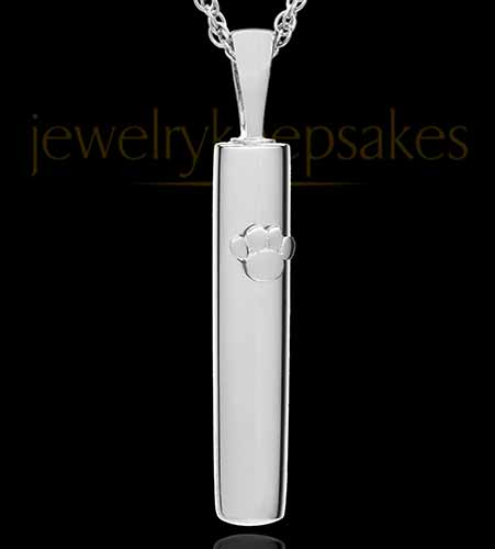 Sterling Silver Raised Paw Cylinder Pet Cremation Jewelry