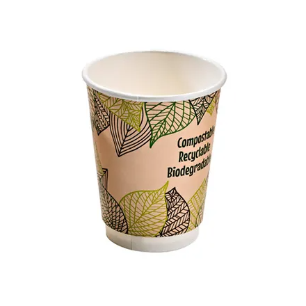 A paper double walled cup with a leaf design