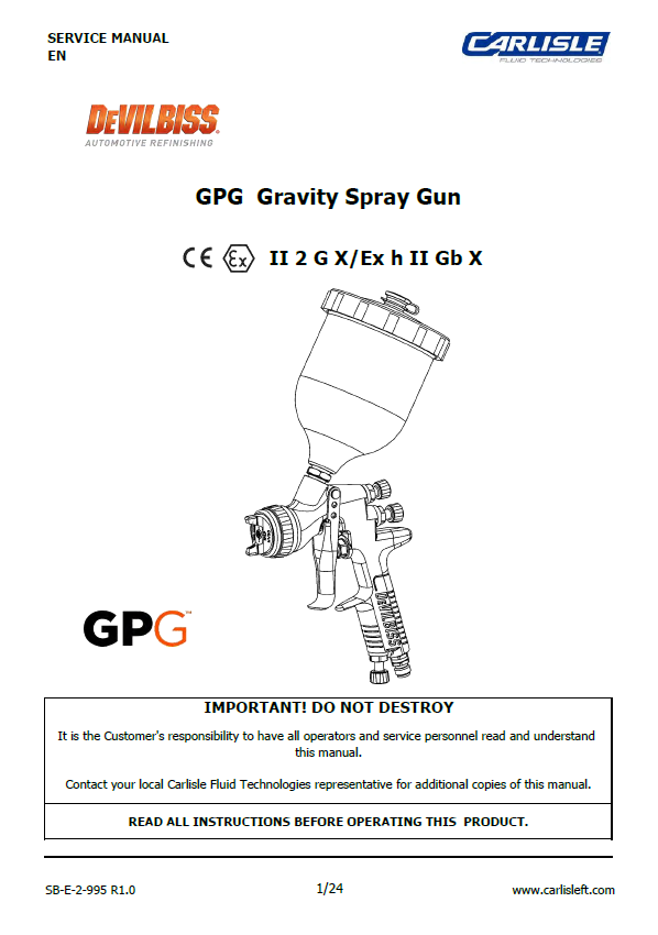 Devilbiss GPG Gravity Spray Gun Manual