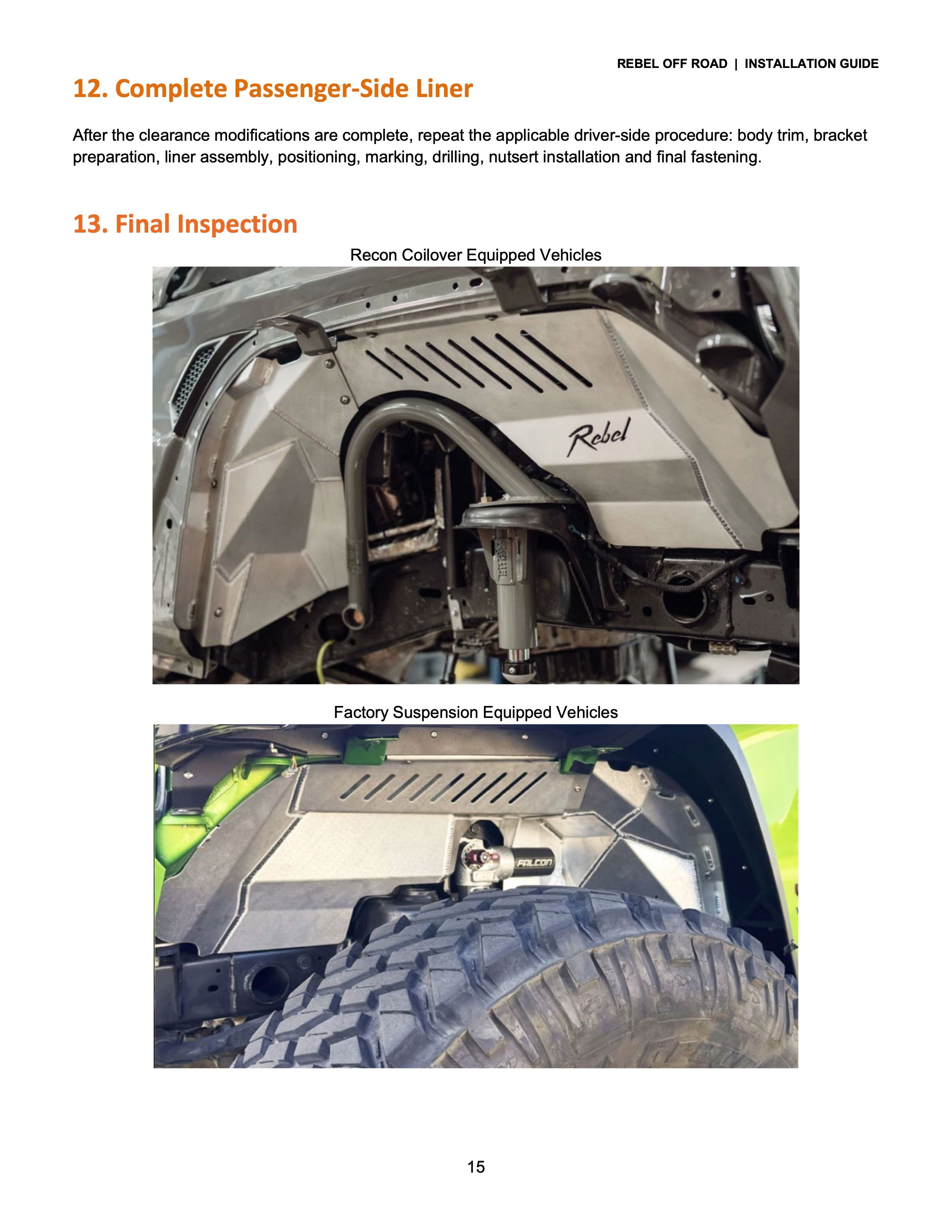 Images of vehicle undercarriage components and inspection processes.