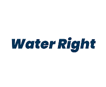 Logo of Water Right with blue text on a white background.