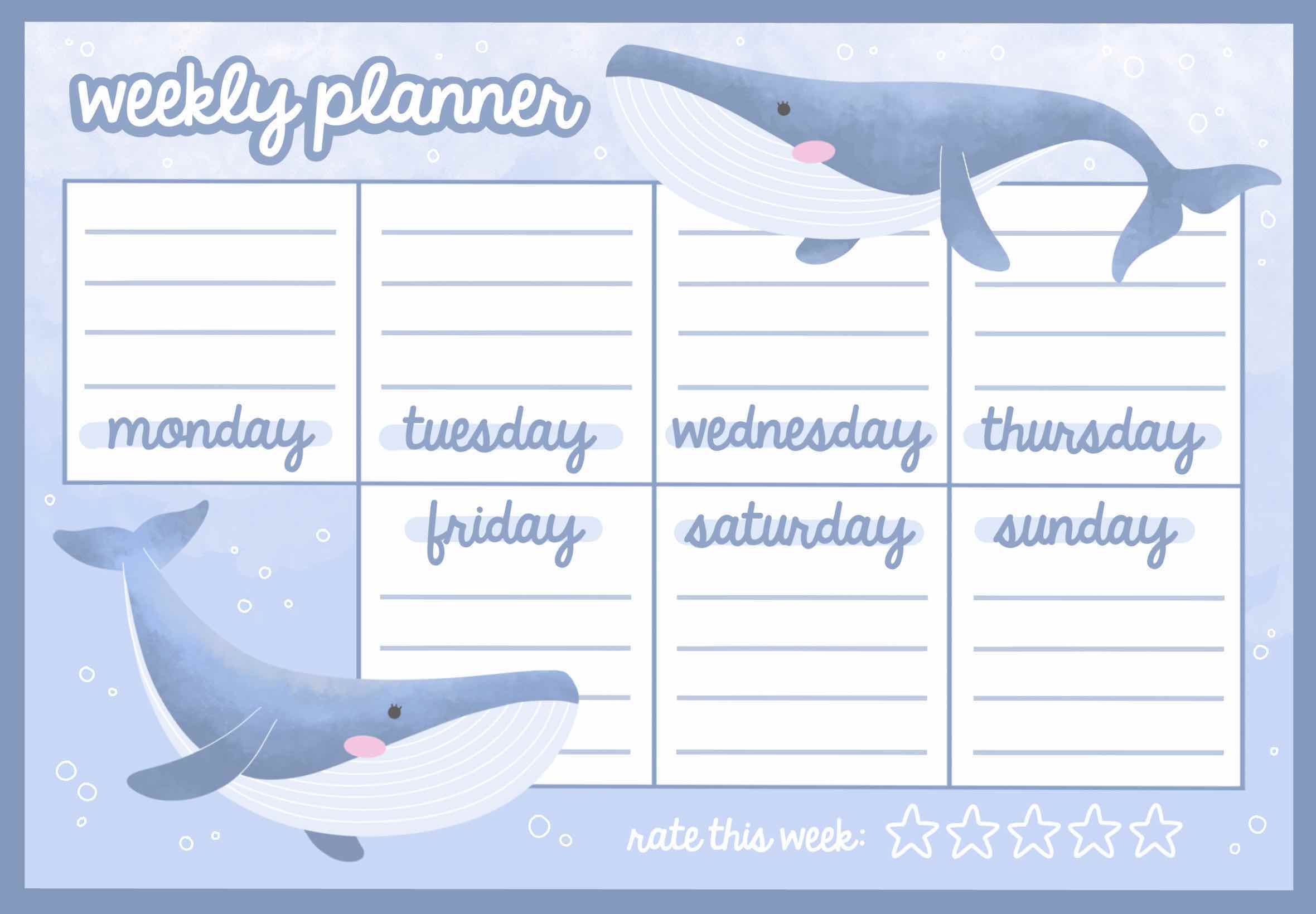 Free Blue Whale Daily Planner Bullet Journal Printable