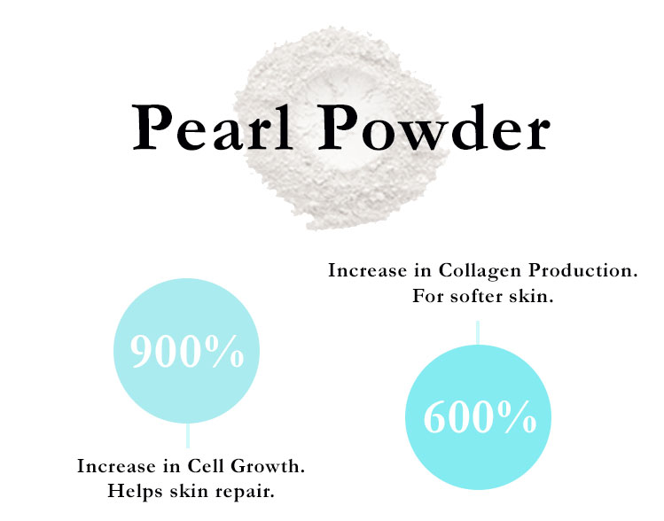 Pearl Powder has 900% increase in cell growth, which helps skin repair. 600% increase in collagen production, for softer skin.