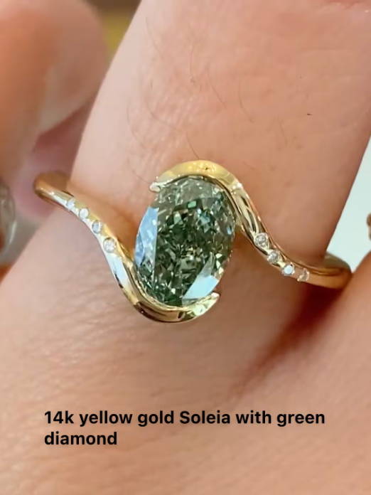 14k yellow gold soleia ring with green diamond