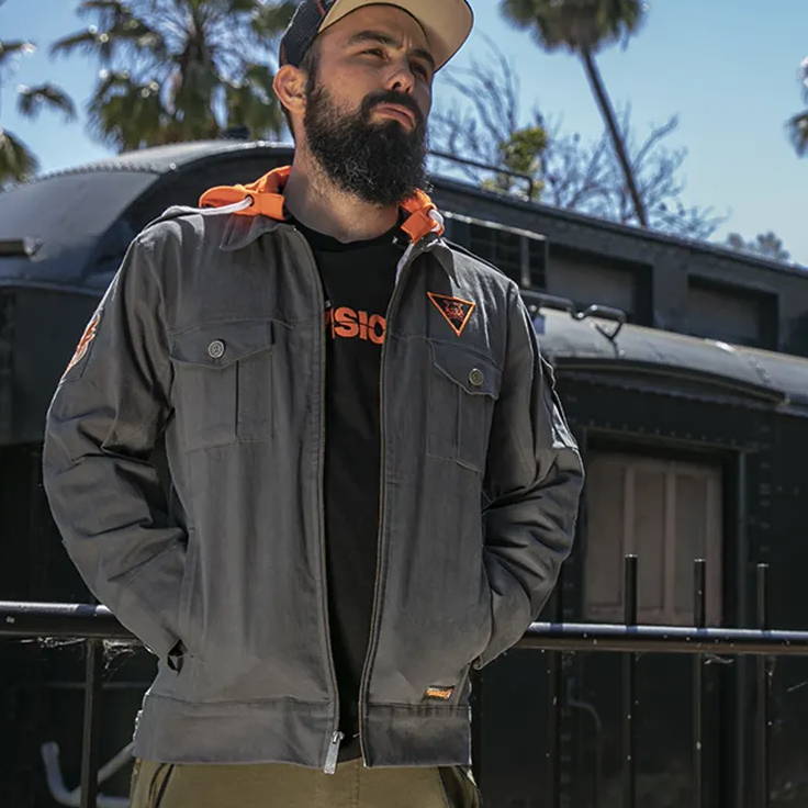 Male model wearing a Division 2 jacket