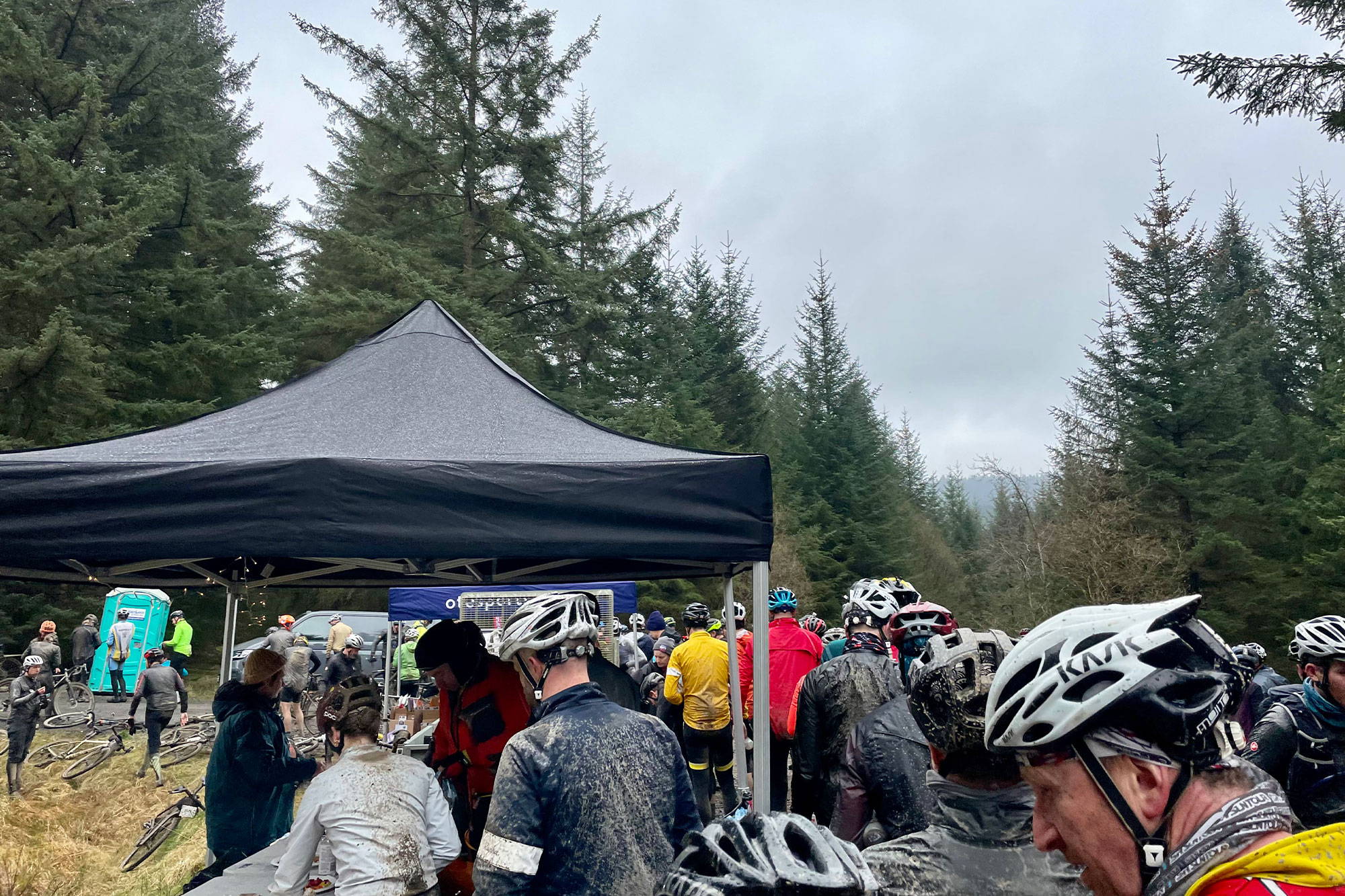 Riders at the first feed zone