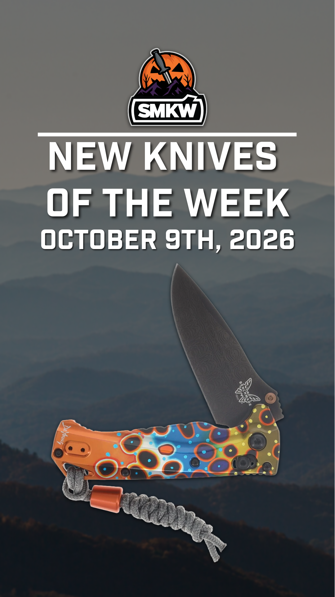 New knives promotion for October 9th, 2026, featuring a colorful folding knife.