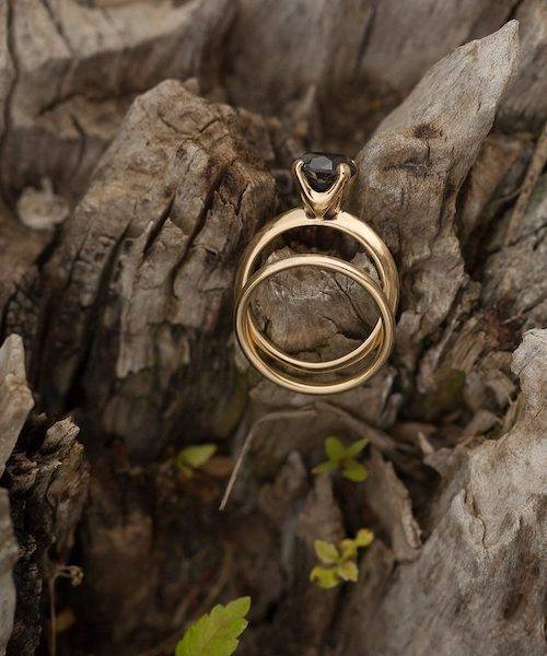 black diamond engagement ring set