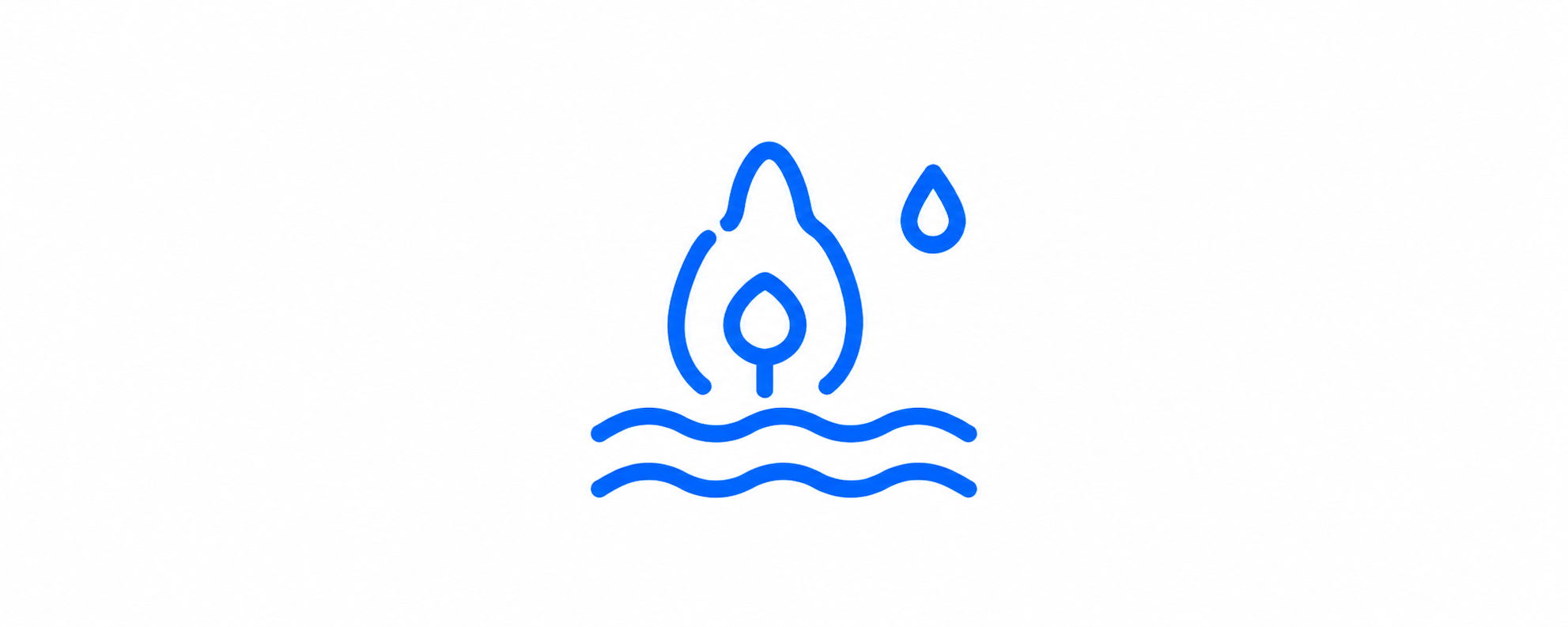 Blue water droplet and flame icon above wavy lines.