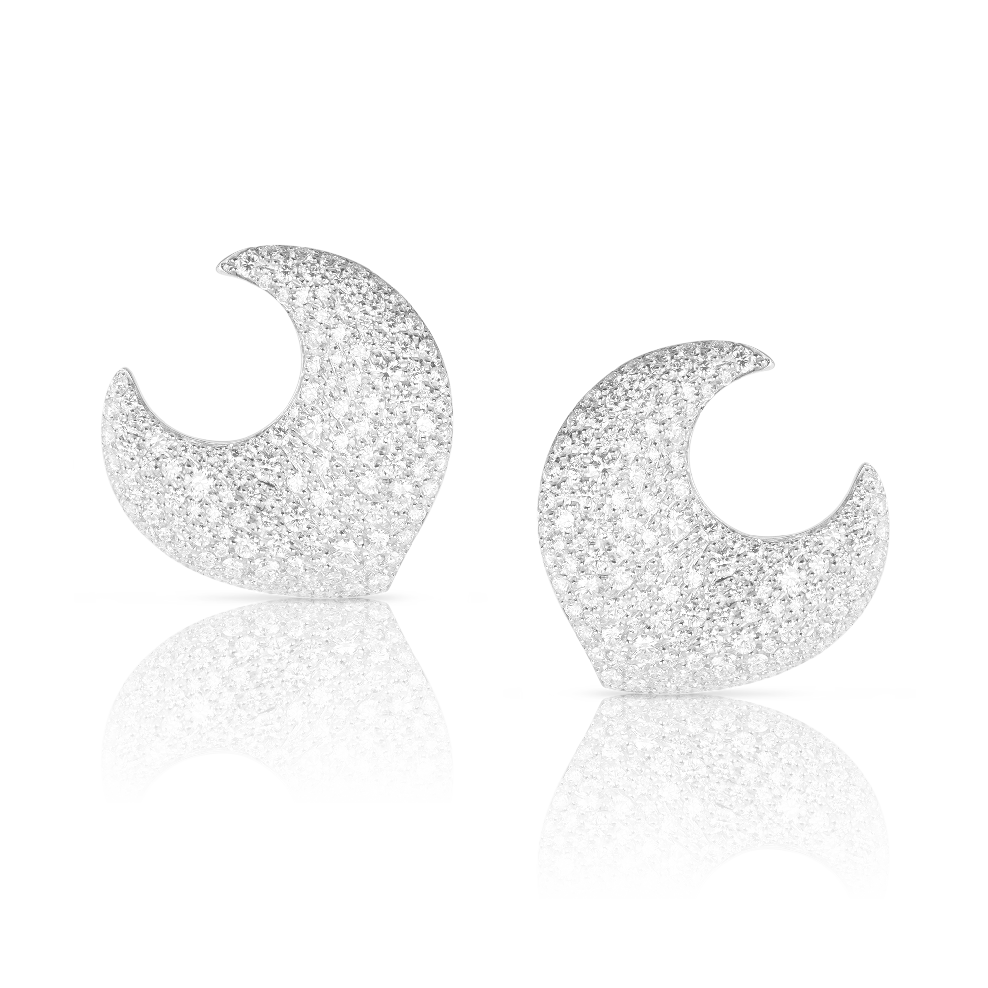 A pair of silver crescent-shaped earrings with a textured surface.