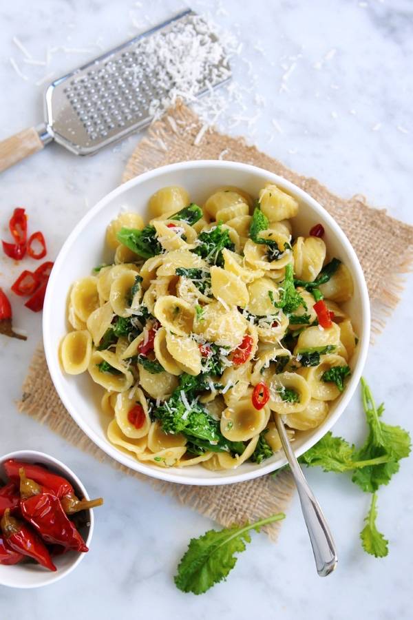 Orecchiette pasta with broccolini and Calabrian chili peppers