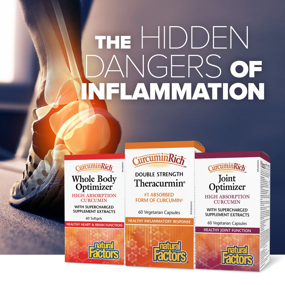 The hidden dangers of inflammation with supplement products displayed.