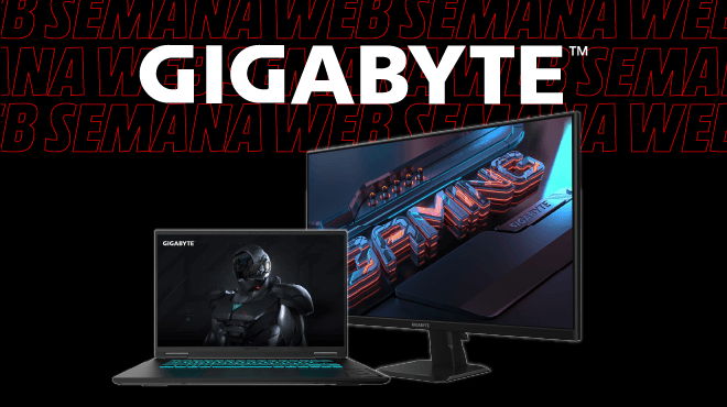 Banner promocional Gigabyte: -10% en portátiles gaming y monitores Gigabyte hasta el 17 de mayo a las 9h. Semana Web.