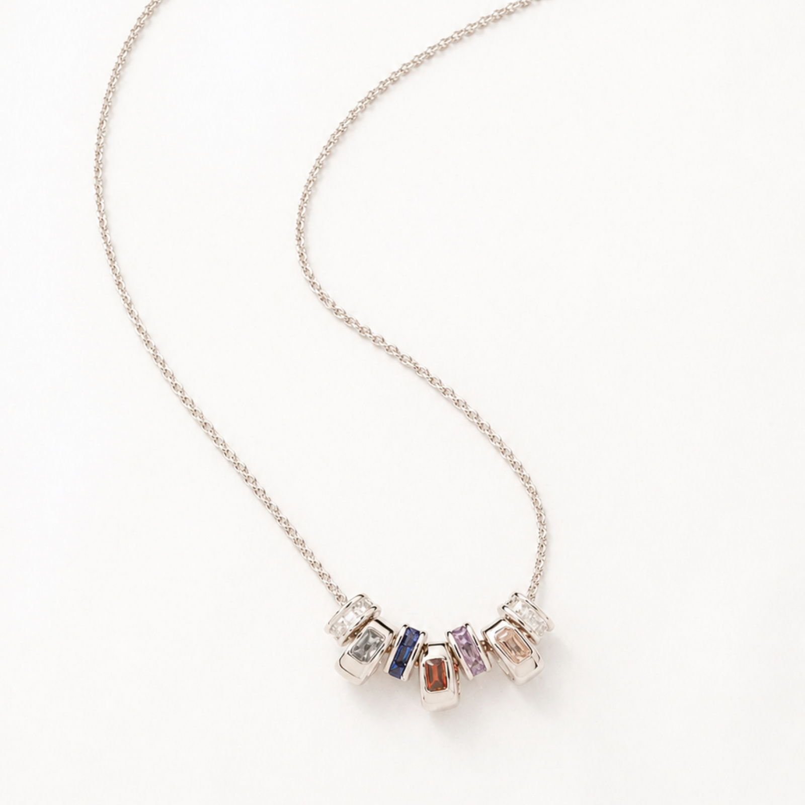 Silver necklace with multicolor birthstone charms for personalized birthstone jewelry