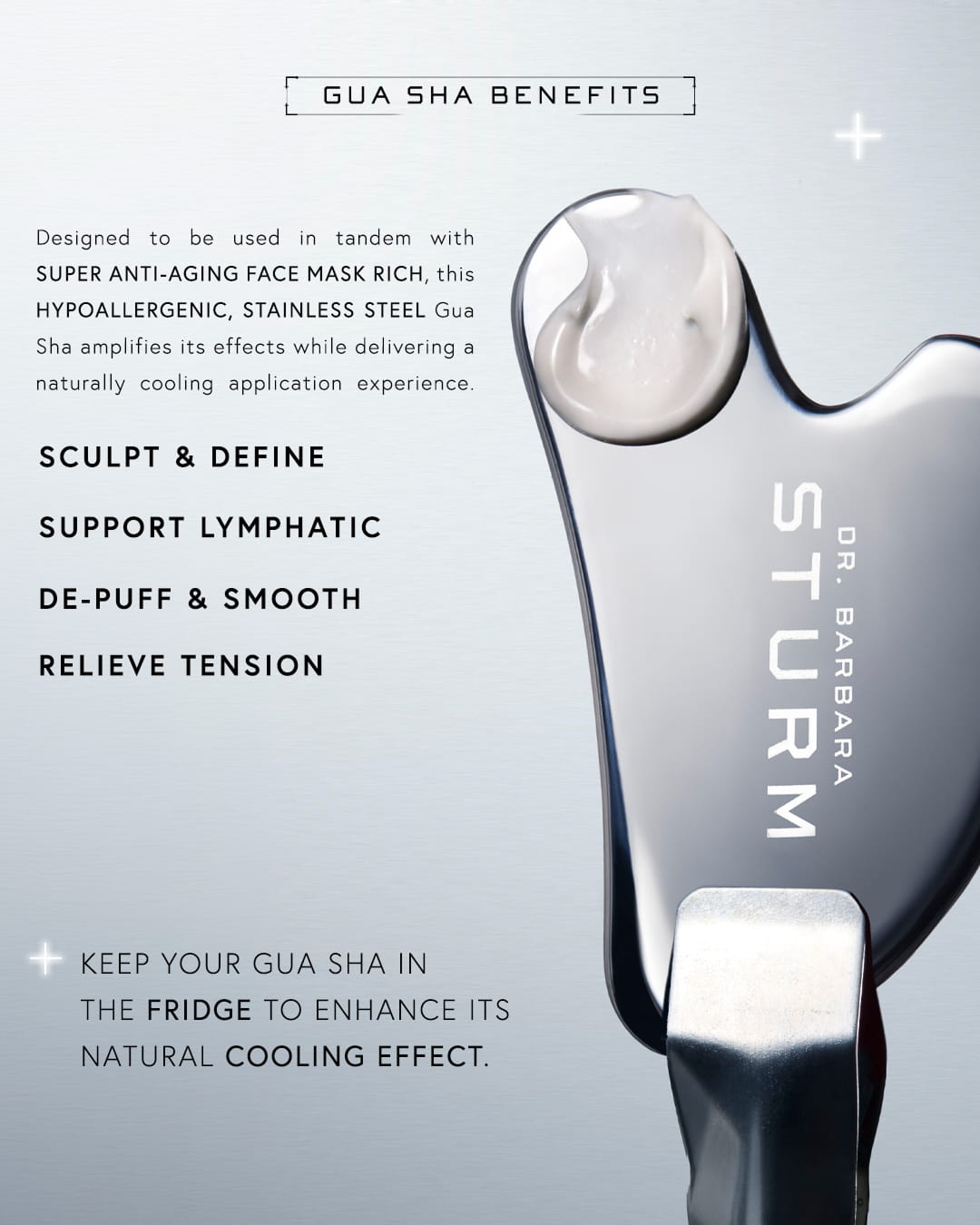 Gua Sha benefits for sculpting, lymphatic support, de-puffing, and tension relief.