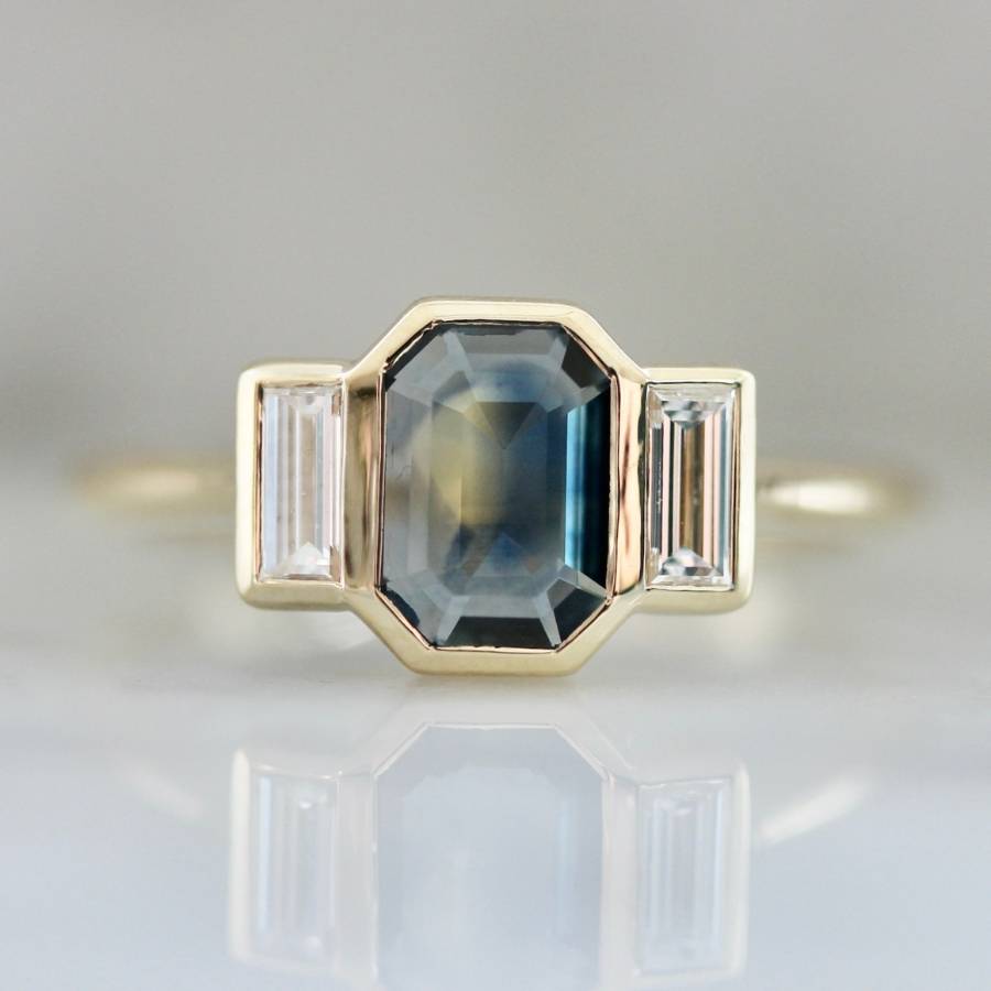 MoonwalkBlue-GreenPortraitCutSapphire3 Stone Engagement Ring