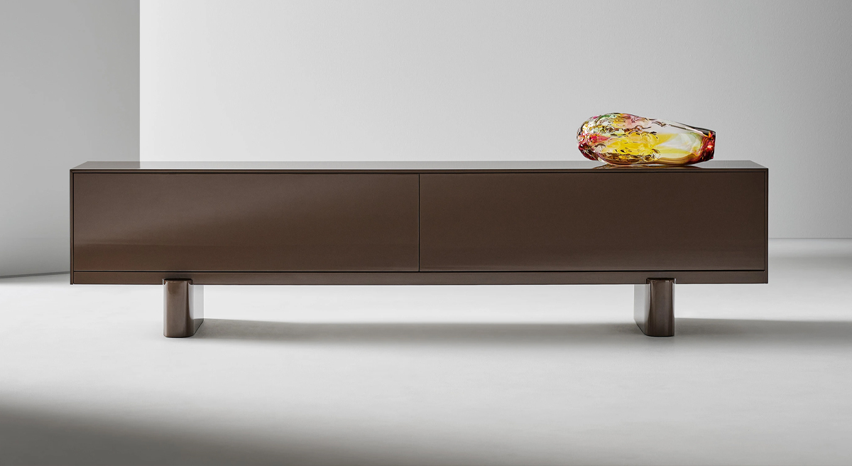 Modern brown Bonaldo furniture piece with a minimalist design and unique base.