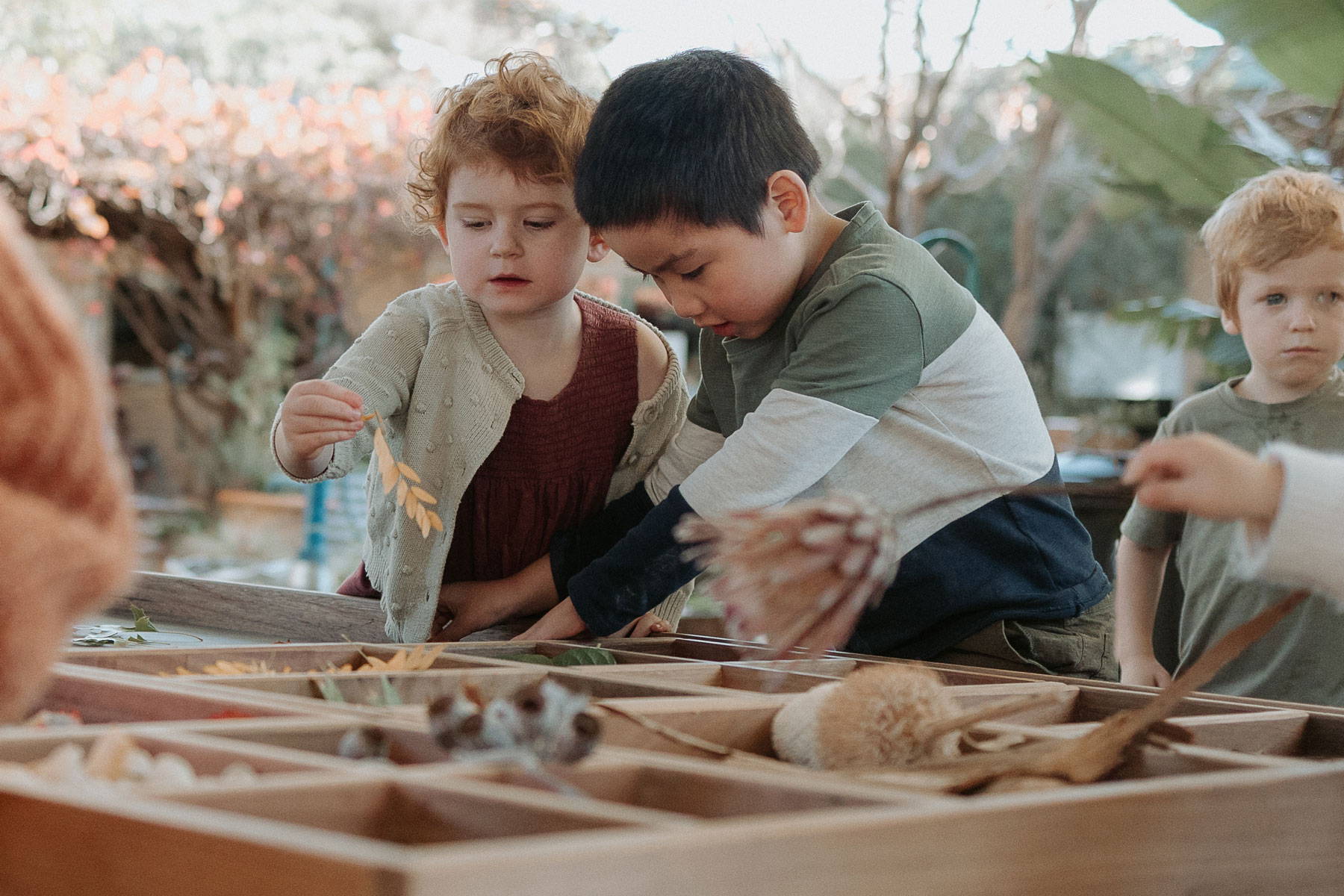 Children Engaging with Nature's Bounty on the Exploration Table
