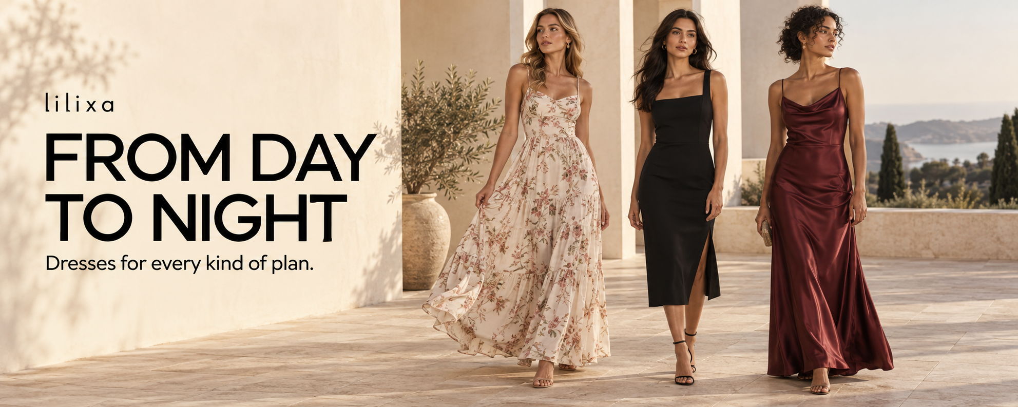 Lilixa — From Day to Night. Dresses for every kind of plan. Floral, black and burgundy dresses.