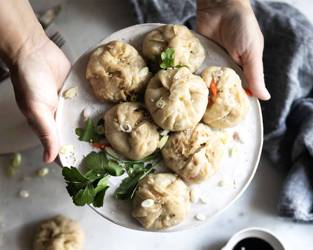 Pan fried veggie buns