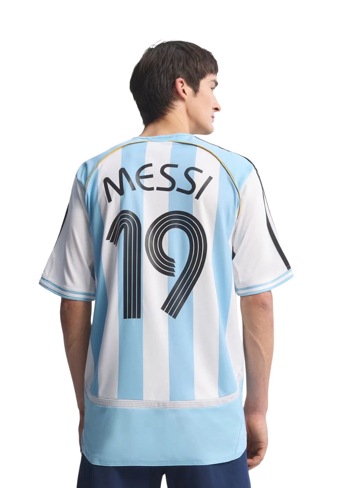 A person wearing an Argentina soccer jersey with the number 19.