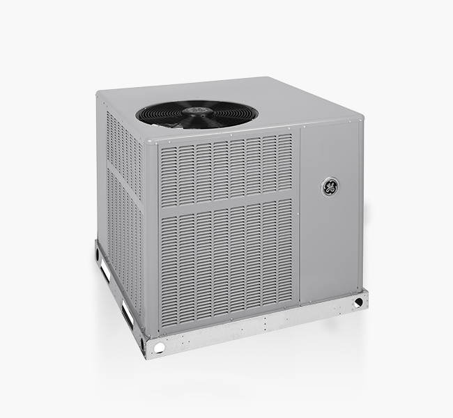 Image of GE Residential HVAC Heat Pump Package Unit, uninstalled and  angled to the right