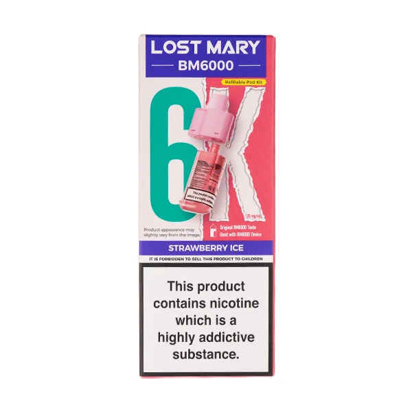A picture of a Strawberry Ice BM6000 Prefilled pod pack by Lost Mary.