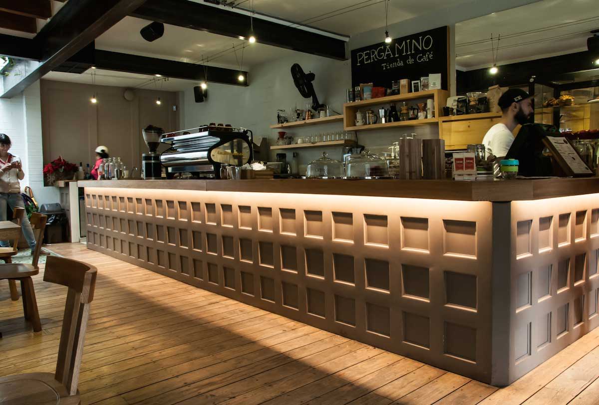Coffee shop counter lighting with bright LED strip lights
