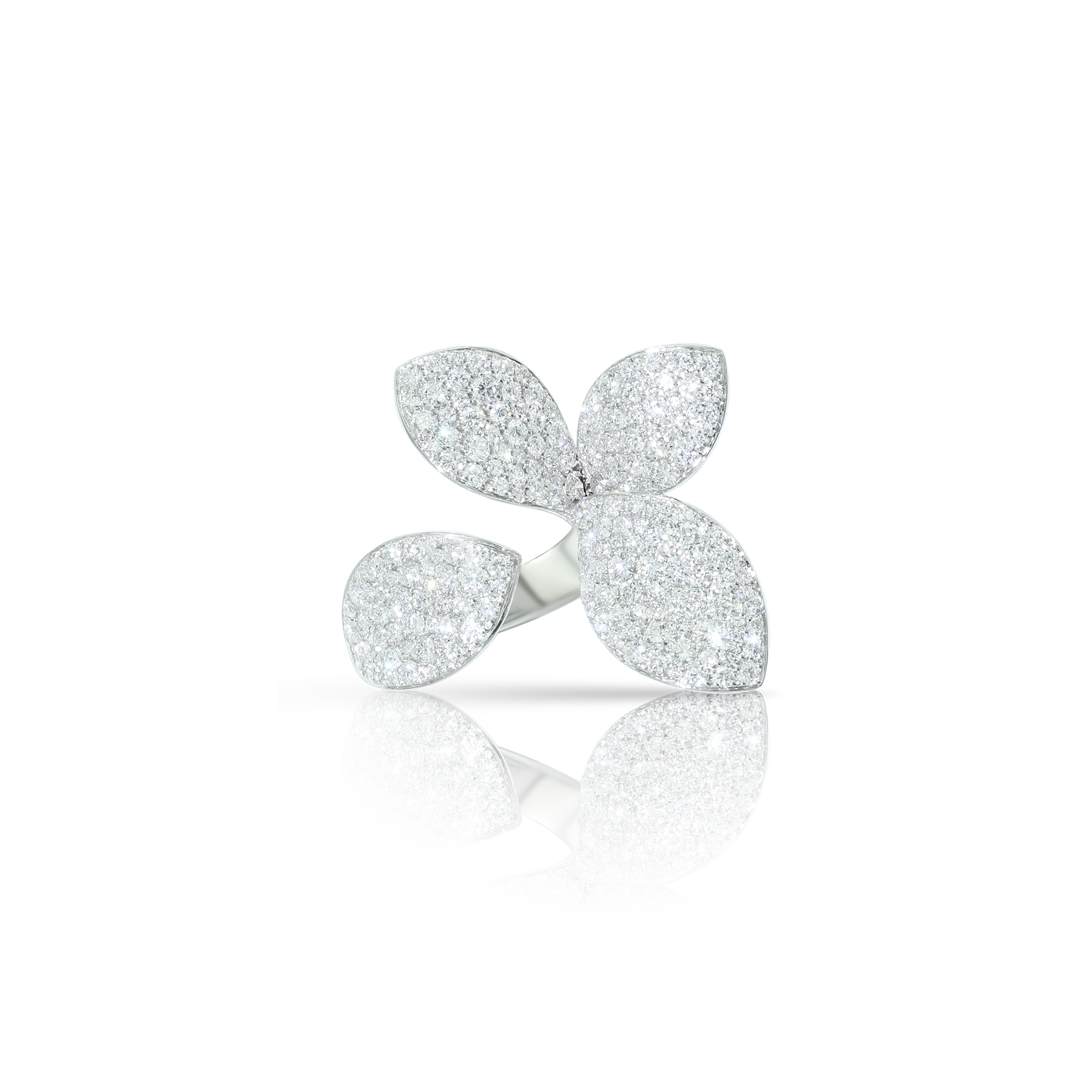 Sparkling leaf-shaped silver jewelry piece with a sleek design.