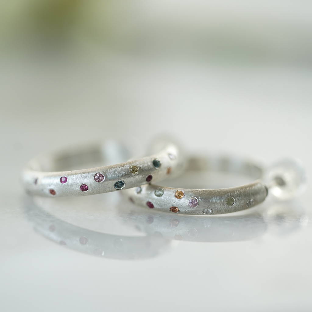 starburst silver hoops small sapphires