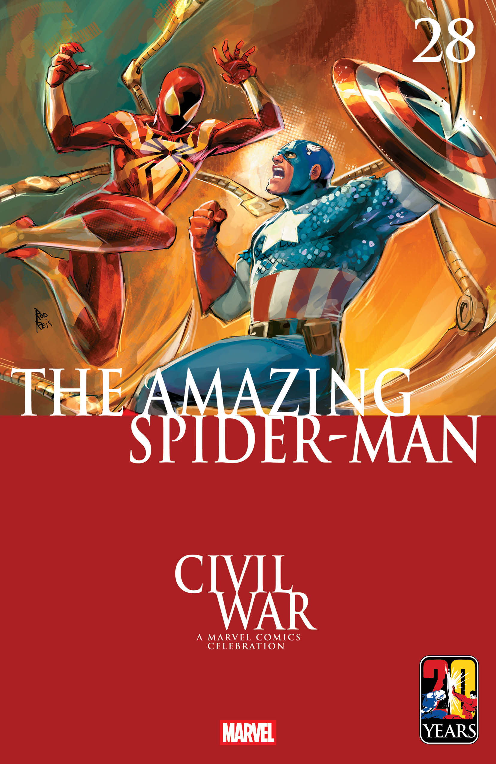 Spider-Man and Captain America clashing on a comic book cover.
