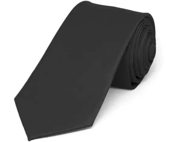 Black Slim Solid Color Necktie, 2.5
