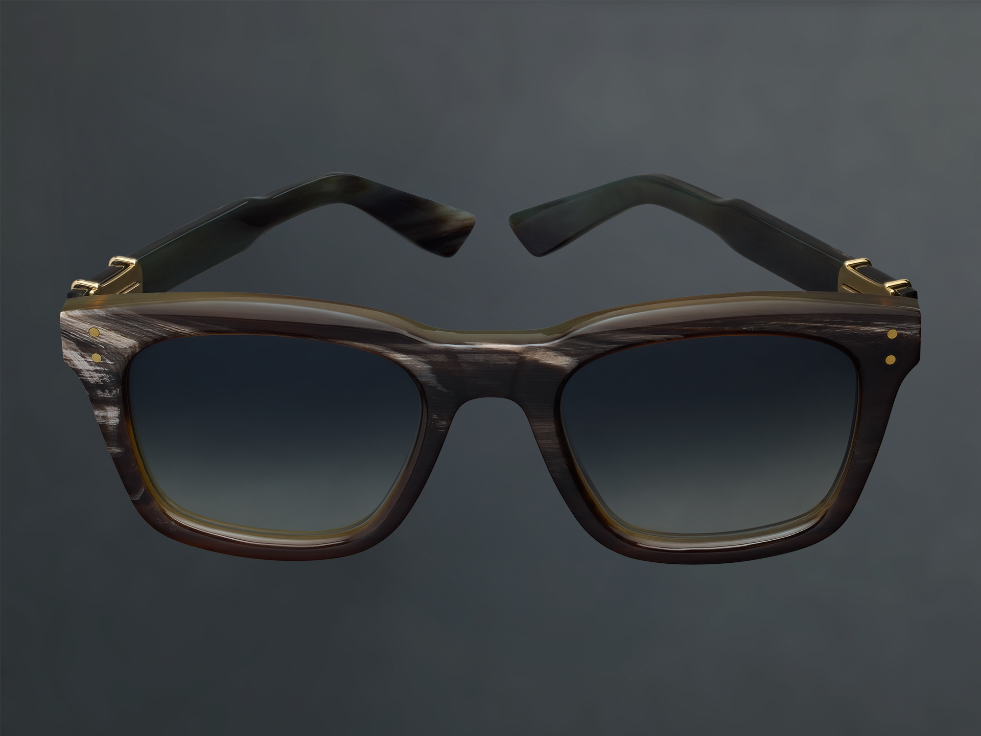 Stylish Robert Marc Horn sunglasses with a classic frame design on a gray background.