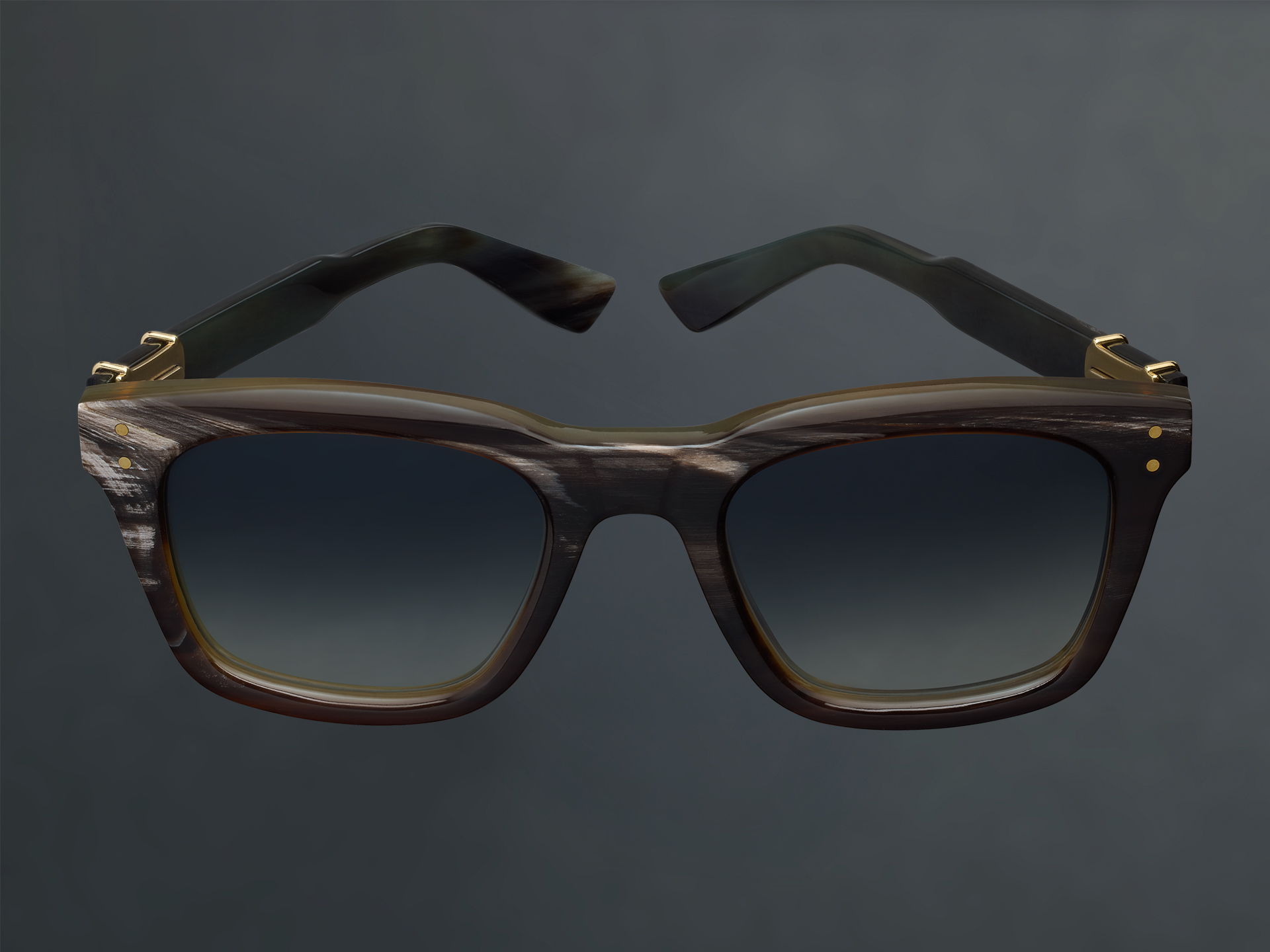 Stylish Robert Marc Horn sunglasses with a classic frame design on a gray background.
