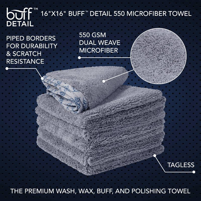 Car Drying Wash Detailing Buffing Waxing Polishing Towel with Plush Edgeless Microfiber Cloth 450 GSM 16x16 inch Pack of 6 Premium Microfiber Towels Blue 