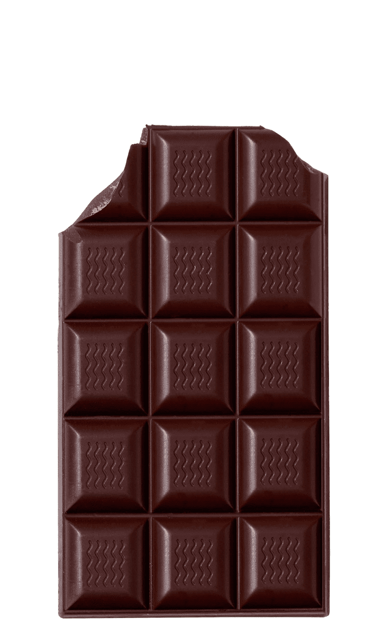 A chocolate bar with 16 squares arranged in a grid pattern.