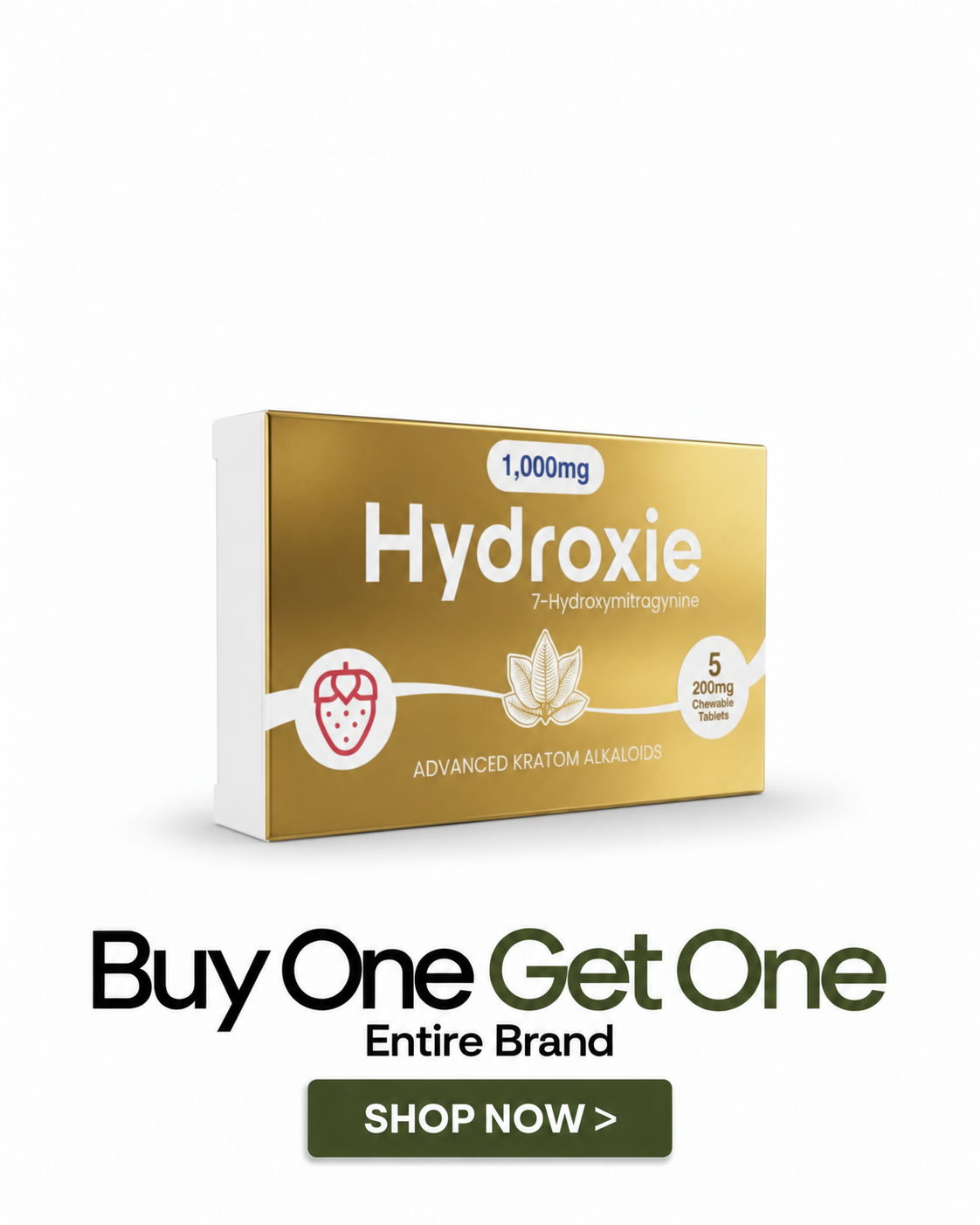 Box of Hydroxie with promotional offer text below.