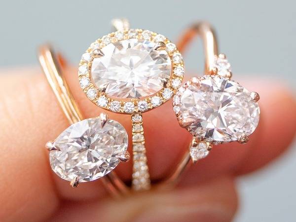 three oval engagement rings