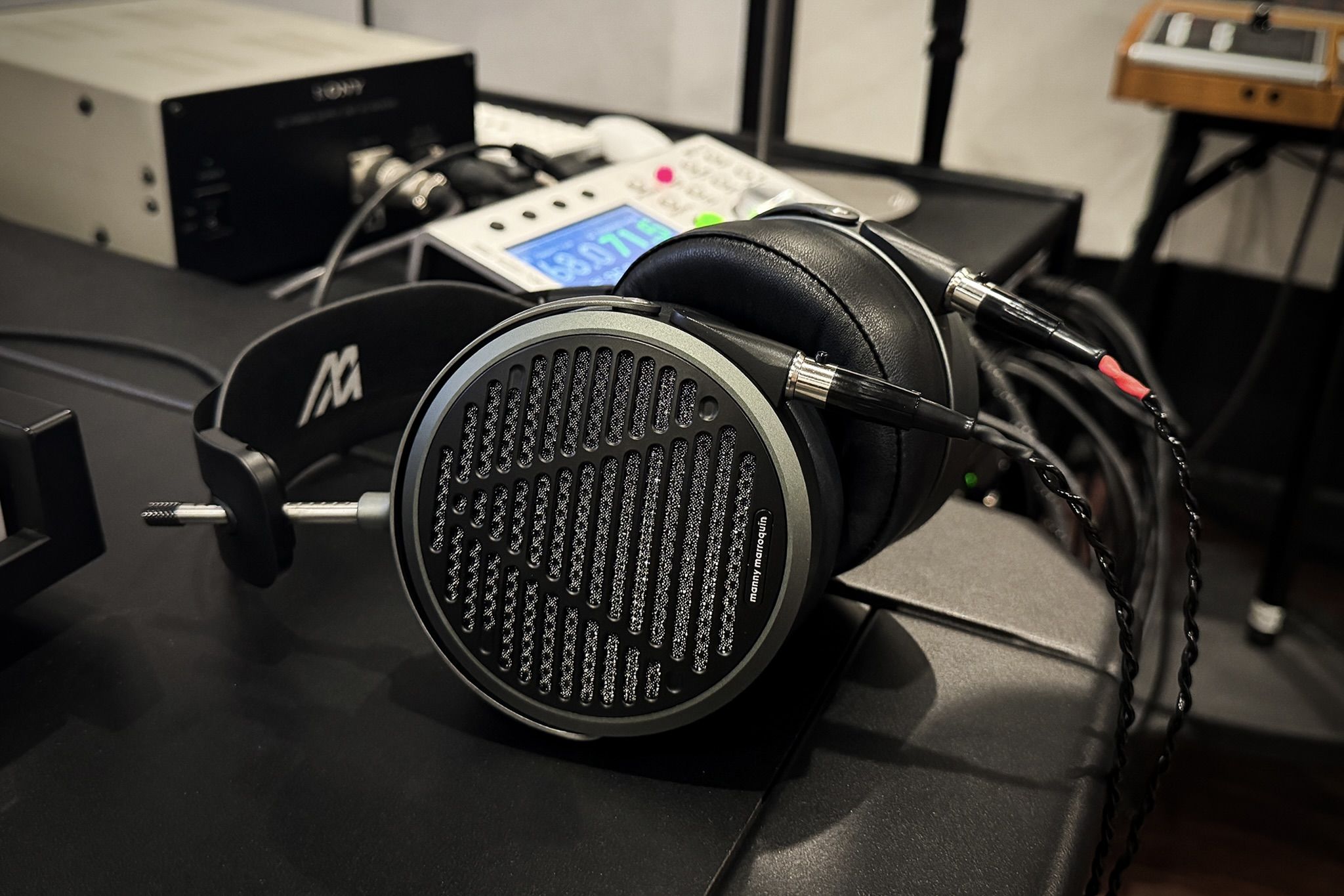 Audeze MM-500 headphones laying on table in the studio