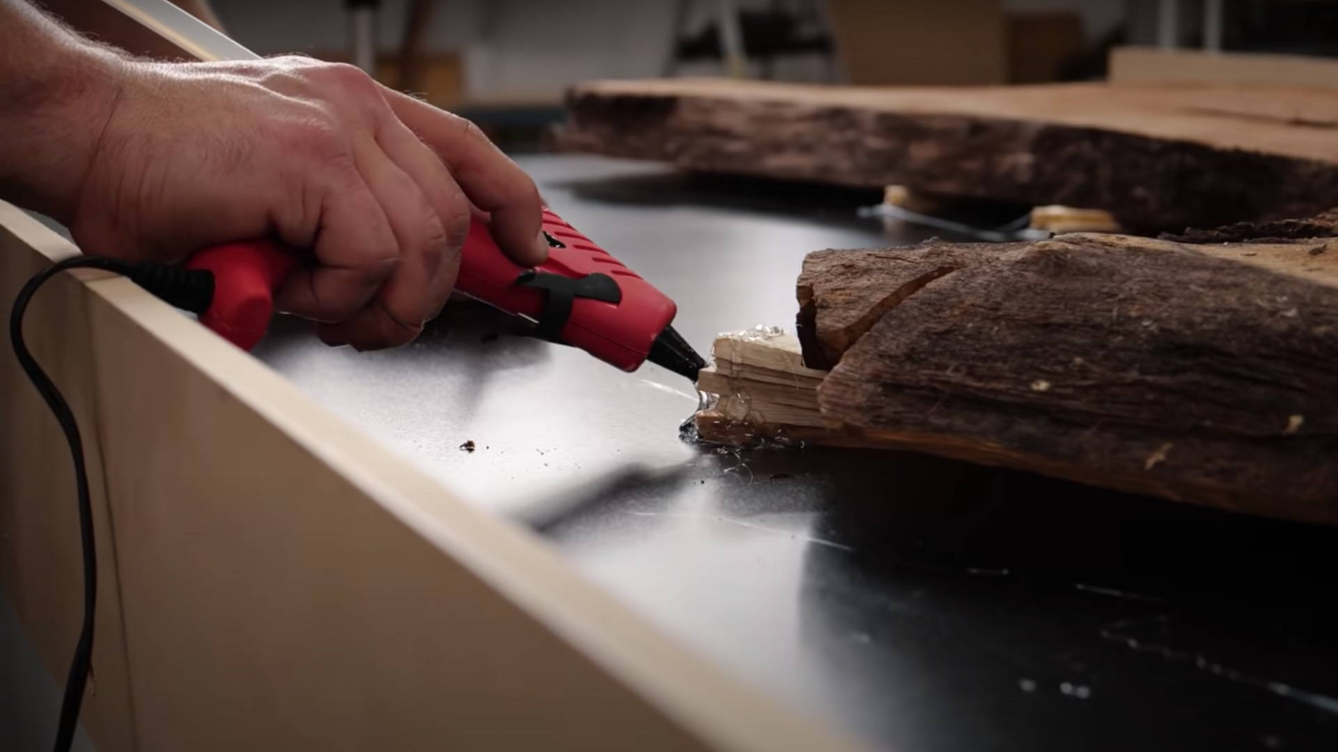 Hot gluing shims on a slab