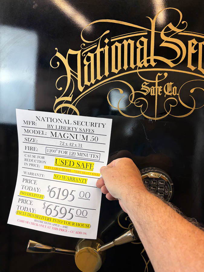 LIBERTY MAGNUM 50 gun safe exterior with sale price tag on door - SES spring cleaning sale