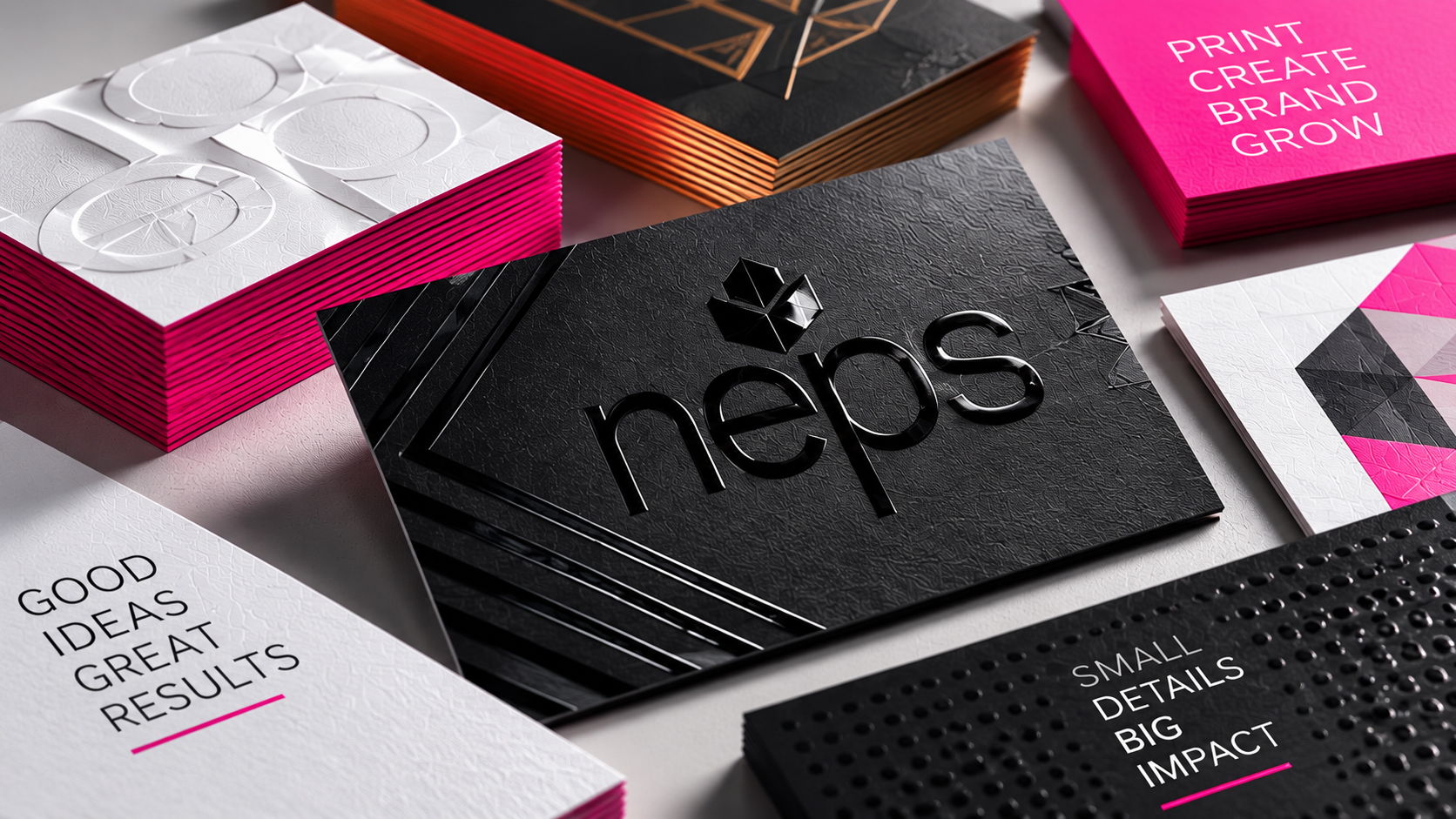 Premium business cards printed in Mississauga with raised gloss, embossed and specialty finishes