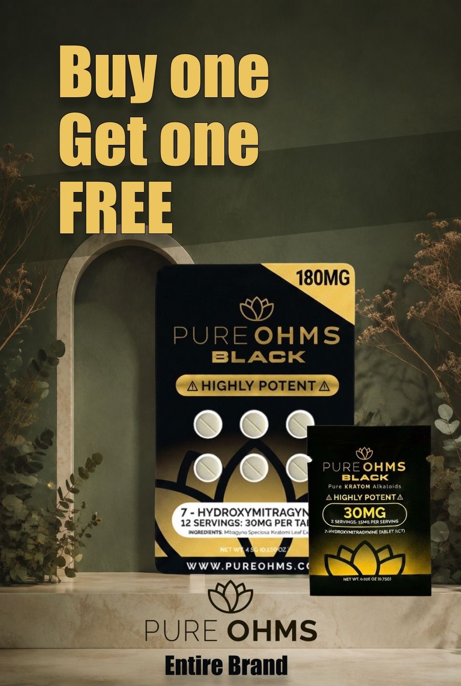 Promotional image for Pure Ohms Black, buy one get one free offer.