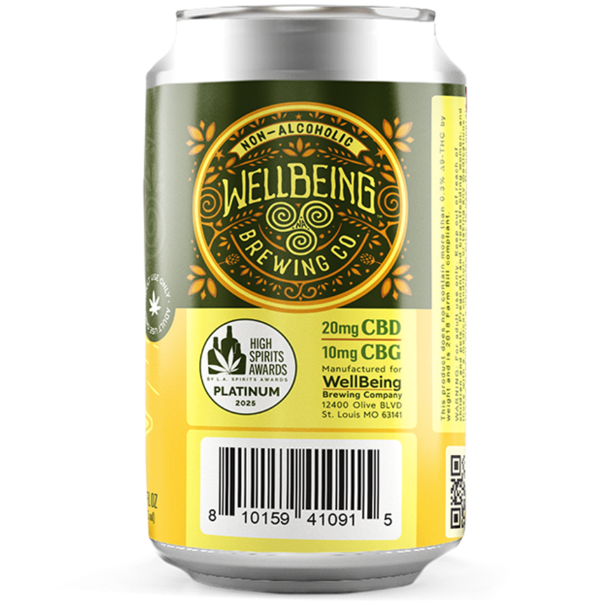 WellBeing Brewing, Golden Hemp Infused Non-Alcoholic Brew, 20mg CBD, 10mg CBG | Shop CBD Kratom