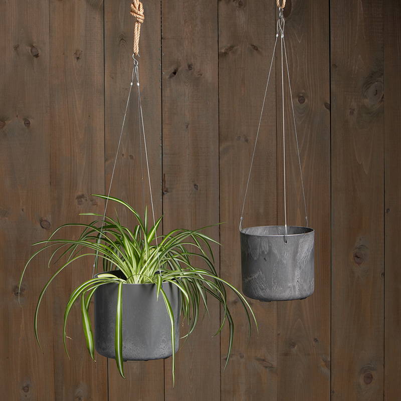 2 gray lena hanging round planters