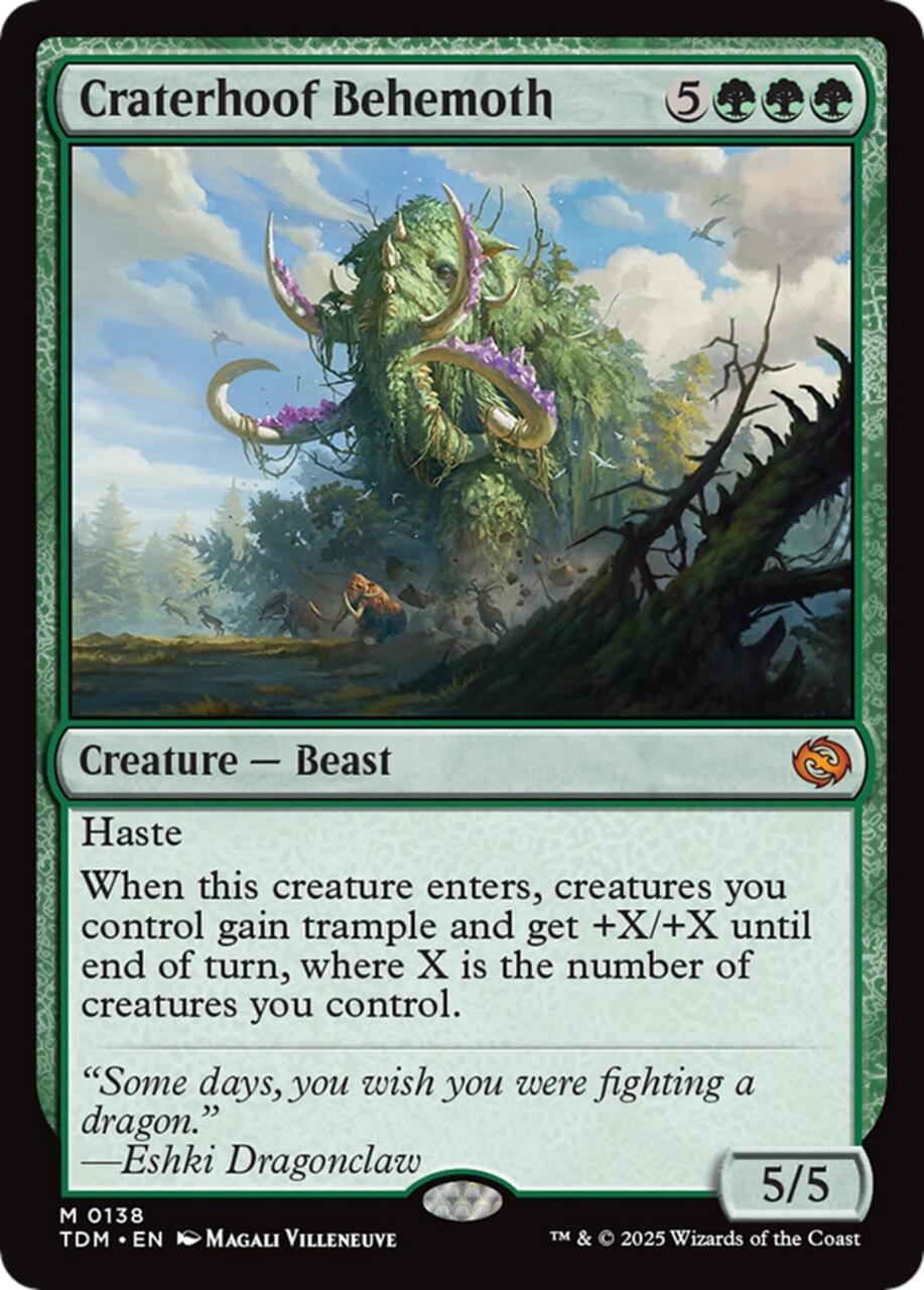 Card featuring Craterhoof Behemoth, a green creature with abilities in Magic: The Gathering.