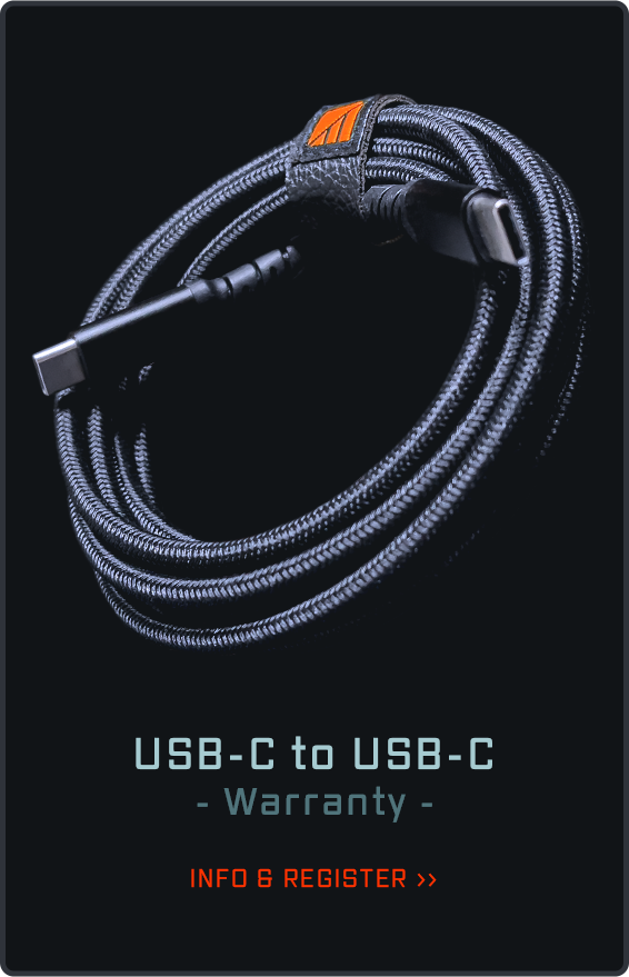 USB-C to USB-C cable warranty info and registration.